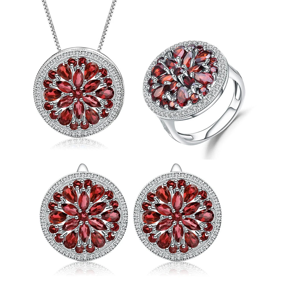 ArtistA A3208 Abiding Luxury Ice Out Cluster Setting Halo Design Natural Stone Garnet Chrome Diopside Topaz S925 Flower Jewelry Sets