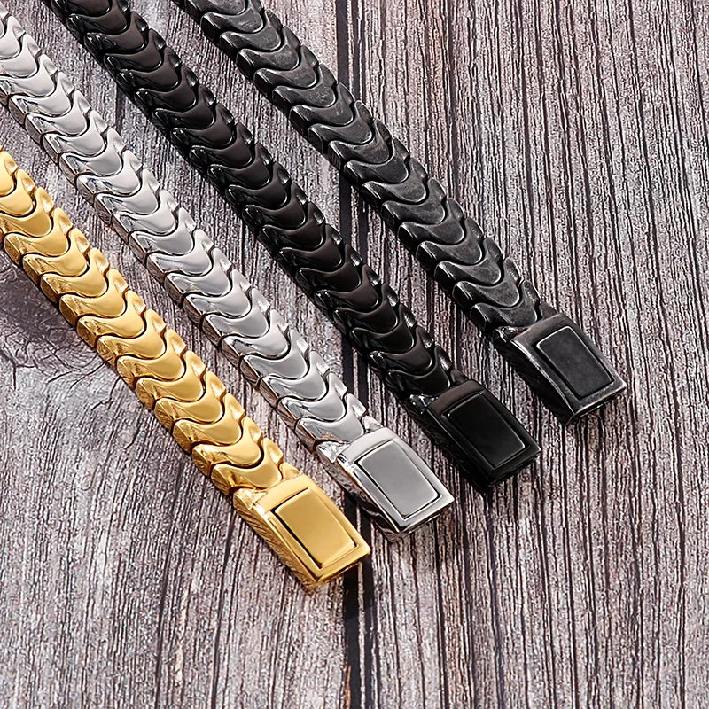KALEN Trendy Fine Jewelry Fashion Bracelets Men Stainless Steel Snake Bone Links Bracelet Bangle