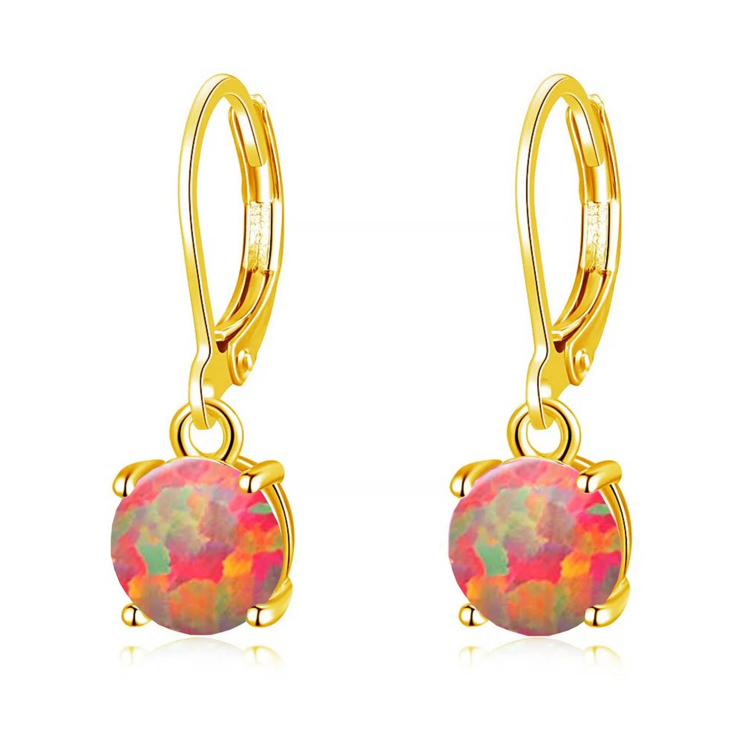 Aobao Geometric Opal Stud Earrings Silver Plated Brass Bohemian Christian Gift