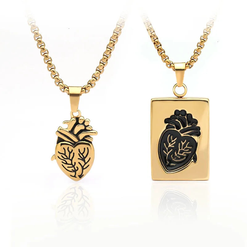 REBEL 2pcs/set Necklace Puzzle Jewelry Couple Collares Anatomical Heart Necklace Men Gift Stainless Steel Chain Alloy Pendant