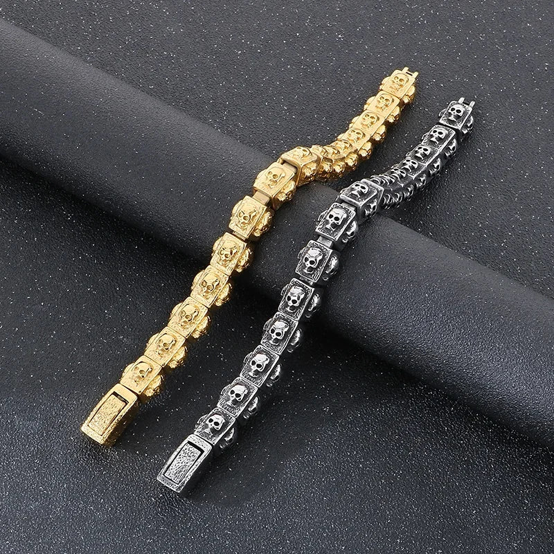 KALEN Men Retro Punk Fine Jewelry Fashion Bracelets Stainless Steel Square Skull Charm Links Bracelet Bangle