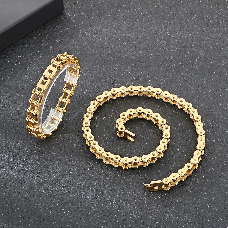 KALEN Shiny Bicycle Chain Stainless Steel Charm Necklace Mens Bracelets
