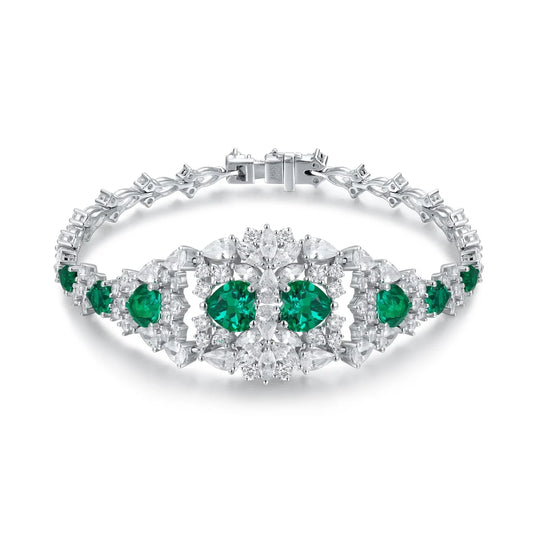 Gemfiori Vintage Bracelet S925 Silver Lab Grown Emerald Bangles for Her Women Luxury Jewelry Wedding Brand New Bracelets OEM ODM