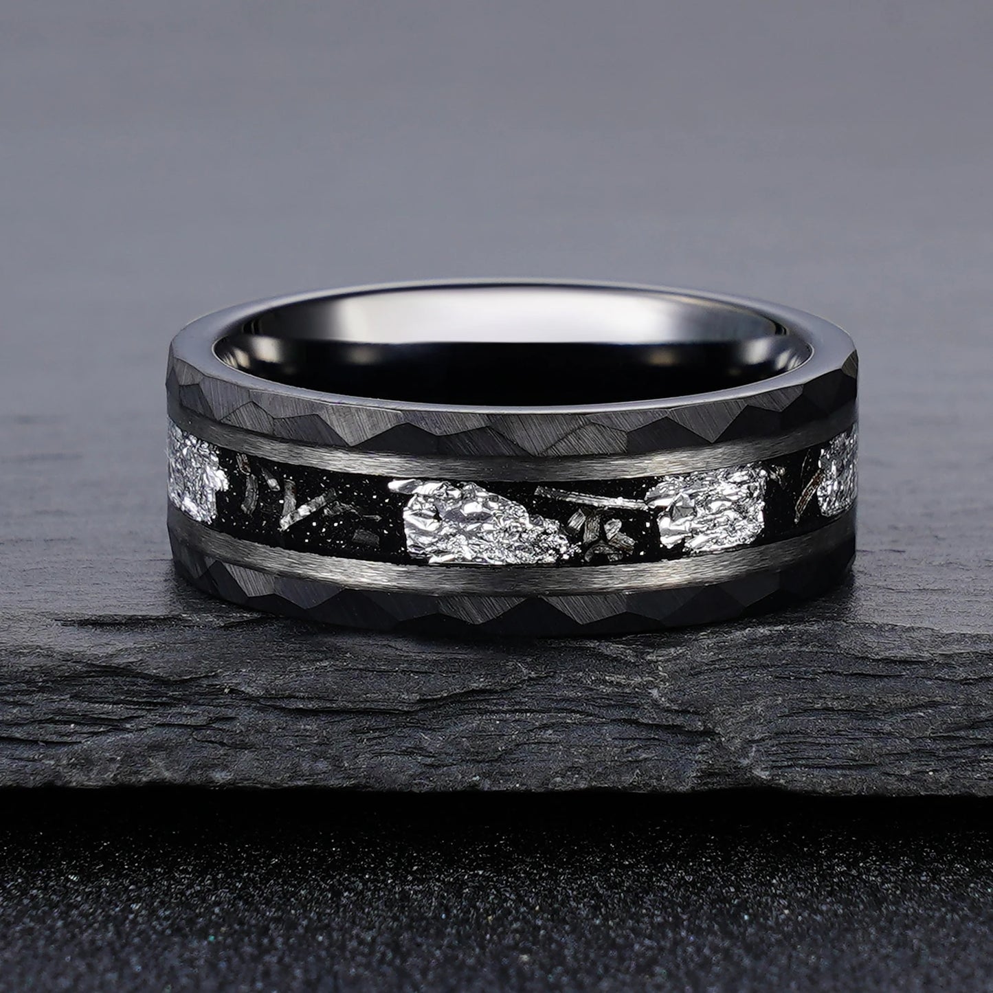 Classic 8mm Black Tungsten Carbide Ring Gold Foil Iron Shavings Inlay Wedding Band Men Anniversary Jewelry