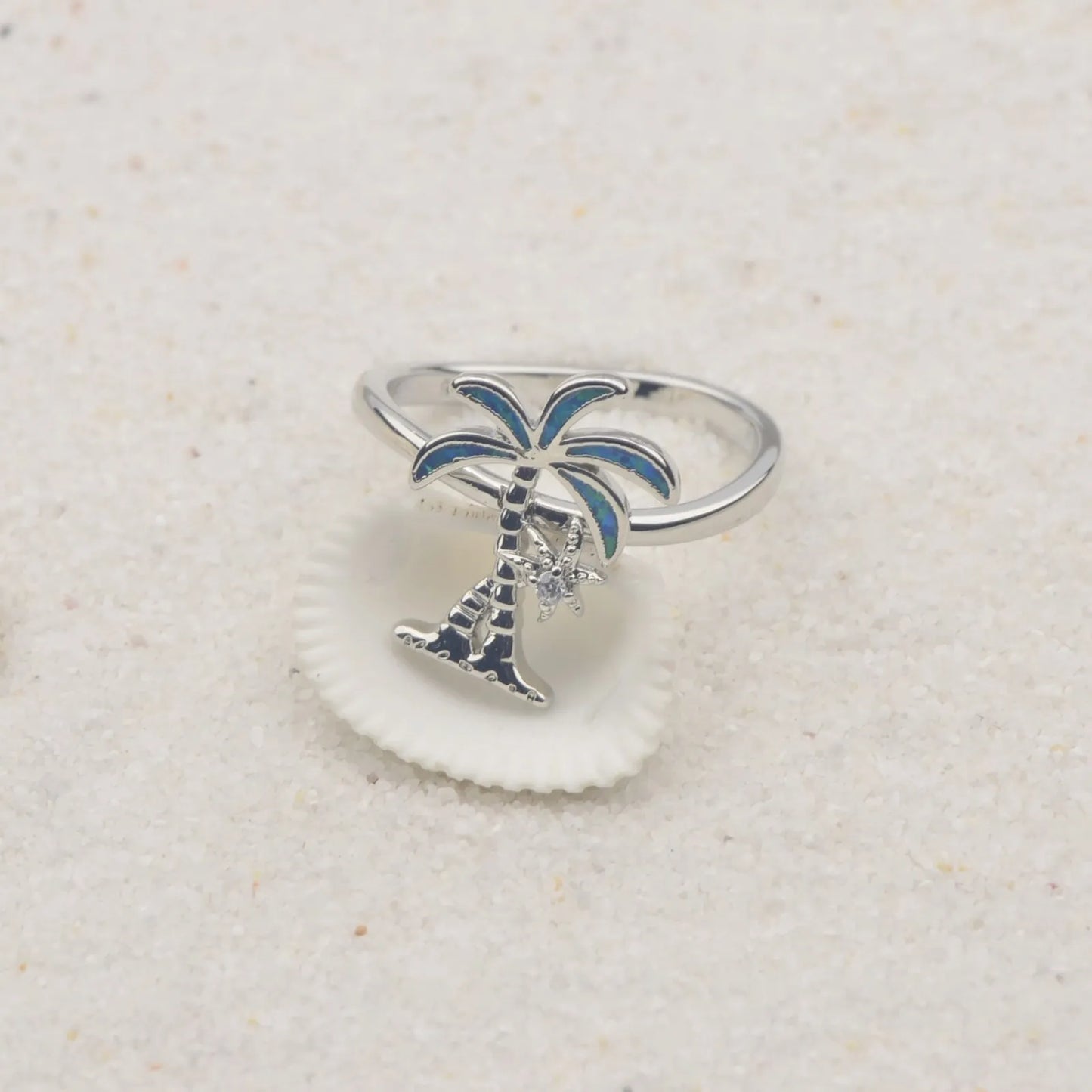 Coconut Trees  Ring | Iridescent Gem Inlay Band | Modern Silver/Gold Plated Women's Trendy Fashion Jewelry