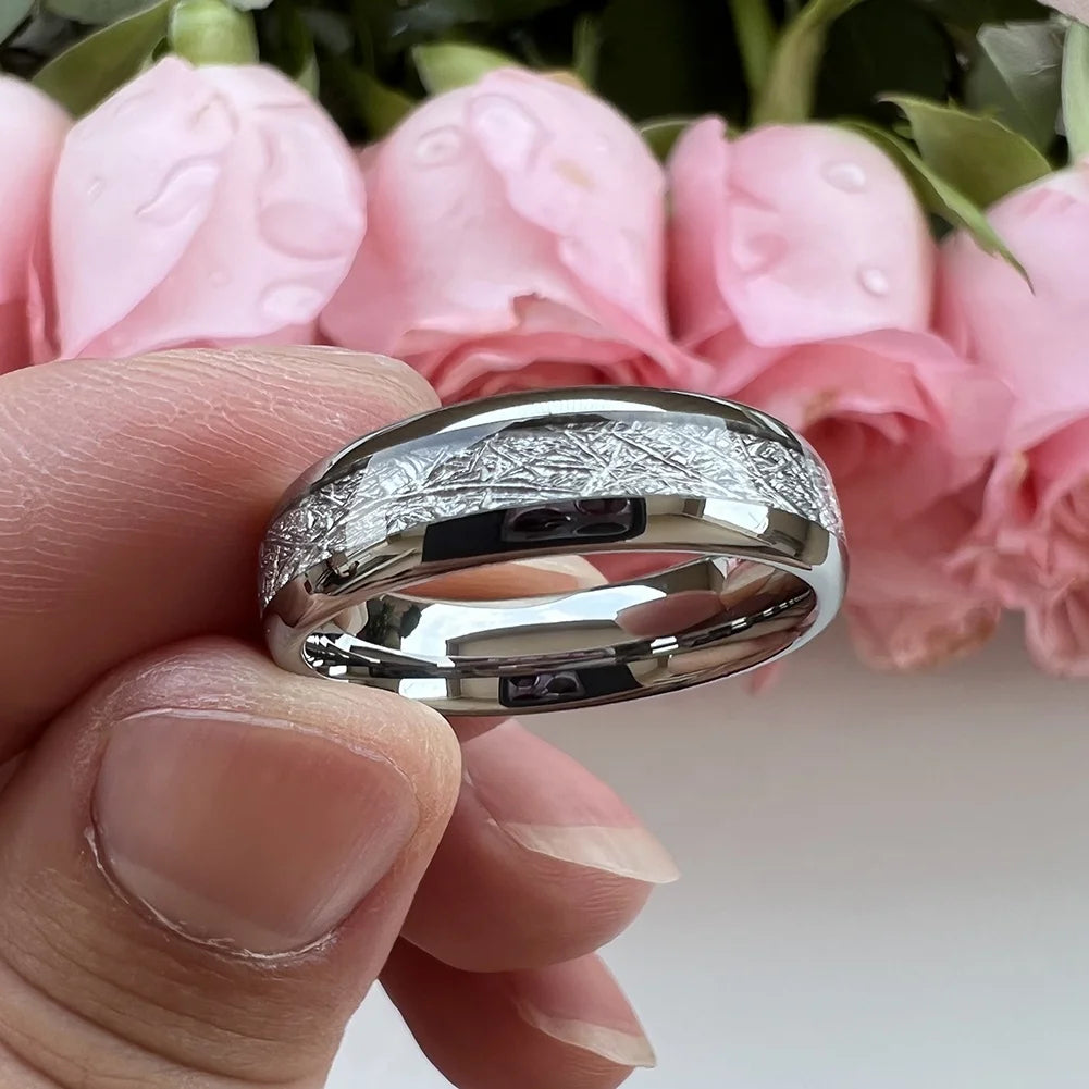 Coolstyle Jewelry 6mm Imitated Meteorite Inlay Fashion Engagement Wedding Band Tungsten Carbide Finger Ring for Men Women