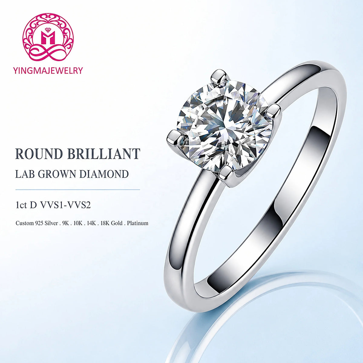 Gioiellieri Classic 4 Prong Round Brilliant Lab Grown Diamond Ring 1CT D VVS1 VVS2 9K 10K 14K 18K Gold Women Fine Fashion Jewelry