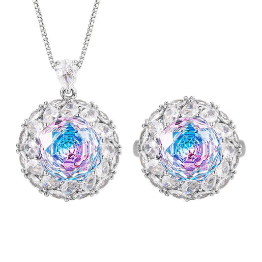 S&S Colour-Shifting Zircon Jewellery Set – Pendant & Ring – Navy Blue & Pink – Collection