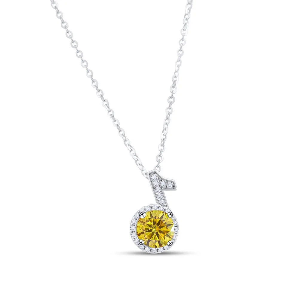 Fine 925 Silver Bezel Set Round Cut 1ct VVS Colored Moissanite Jewelry New Trendy Fashion Layer Musical Note Necklace for Women