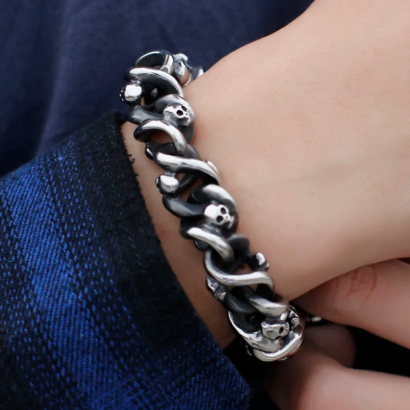 KALEN 316L Stainless Steel Silver Color Skeleton Charm Bracelets for Men