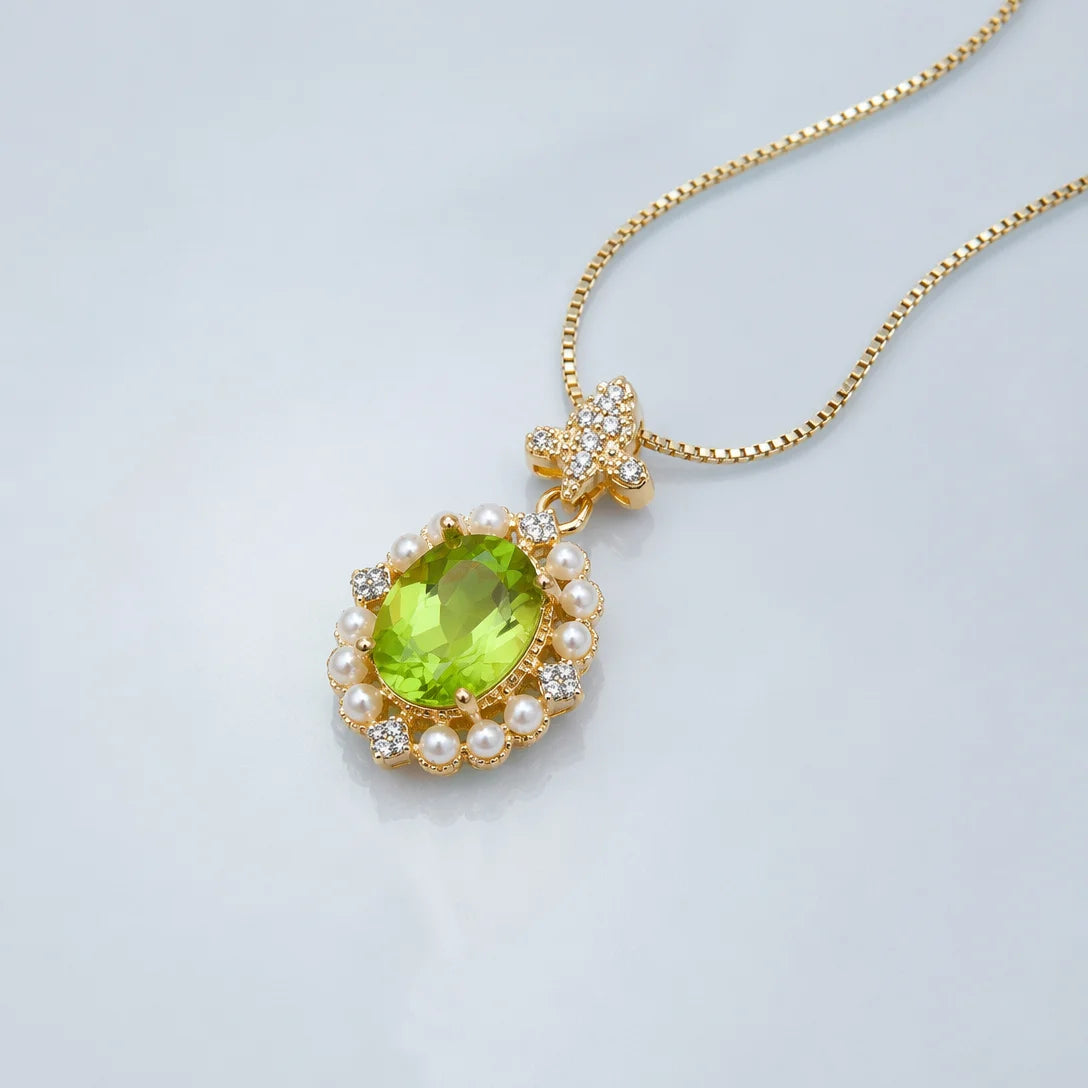 REDheart Luxury Natural Peridot Jewelry Set with S925 Silver Ring Pendant Earrings for Wedding Anniversary Gift Earth Mined Gemstone