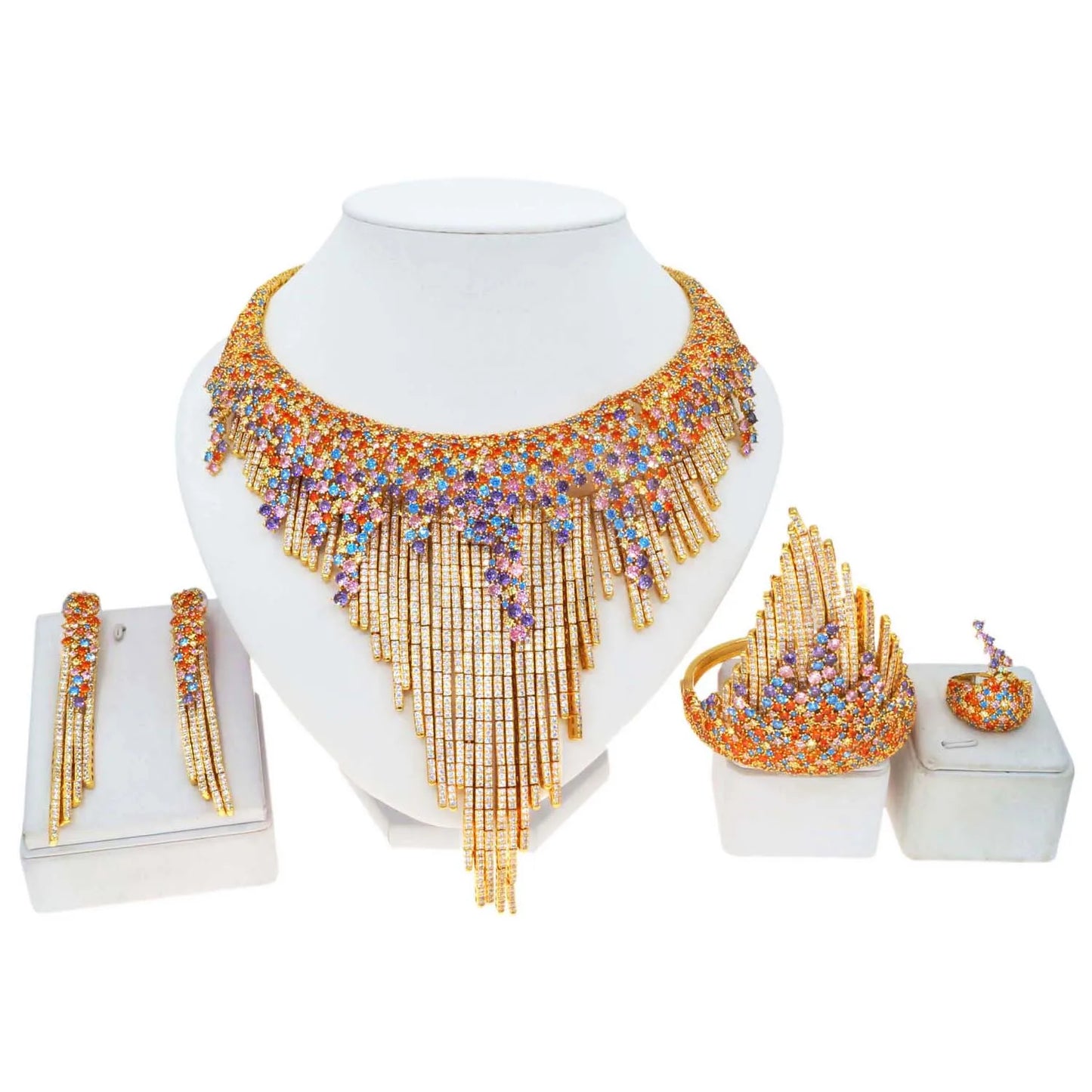 Zhuerrui High Quality Gold Jewelry Set Beautiful Multi Color Beads Jewelry Sets Cheap Bridal Costume Accessories HZ23048406