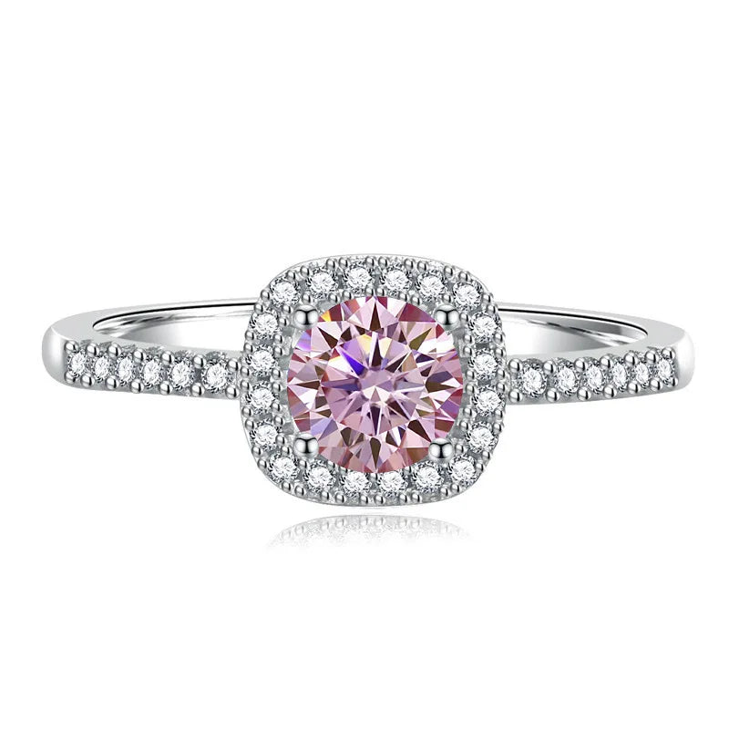 Colorful 0.5-2CT Round Brilliant Cut Loose Moissanite Set in 925 Sterling Silver Ring for Women Fashion Fine Jewelry Gift