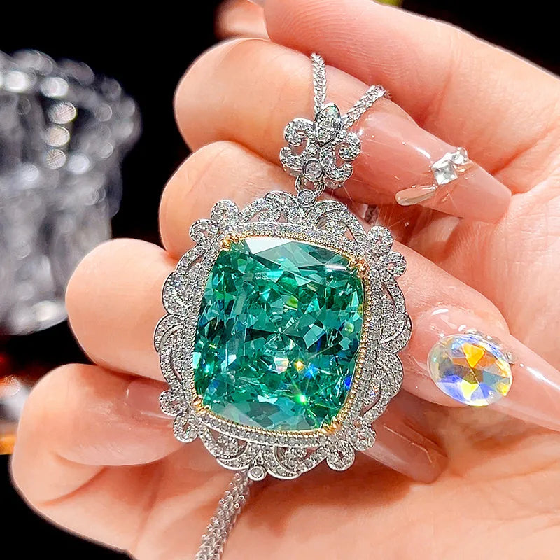 S&S Palace Retro Emerald Zircon Crystal square Jewelry Necklace Classic Brass Fashion Banquet Clothing Accessories