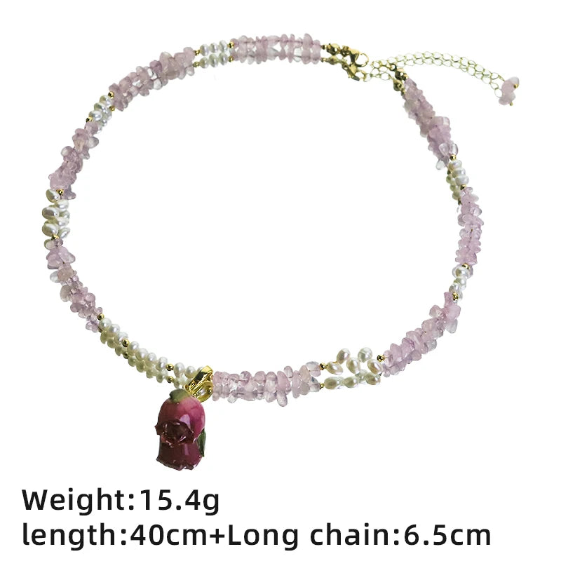GLSEEVO Natural Freshwater Pearl & Rose Quartz Rose Bud 3-Piece Jewellery Set — Necklace, Bracelet & Earrings