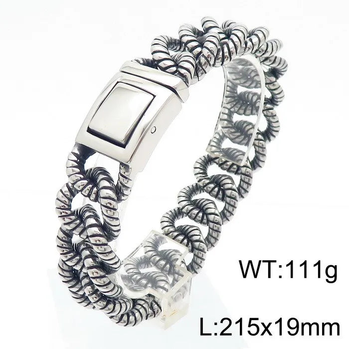 REBEL 215mm Men Punk Stainless Steel Rope-Shaped Cuban Links Bracelet