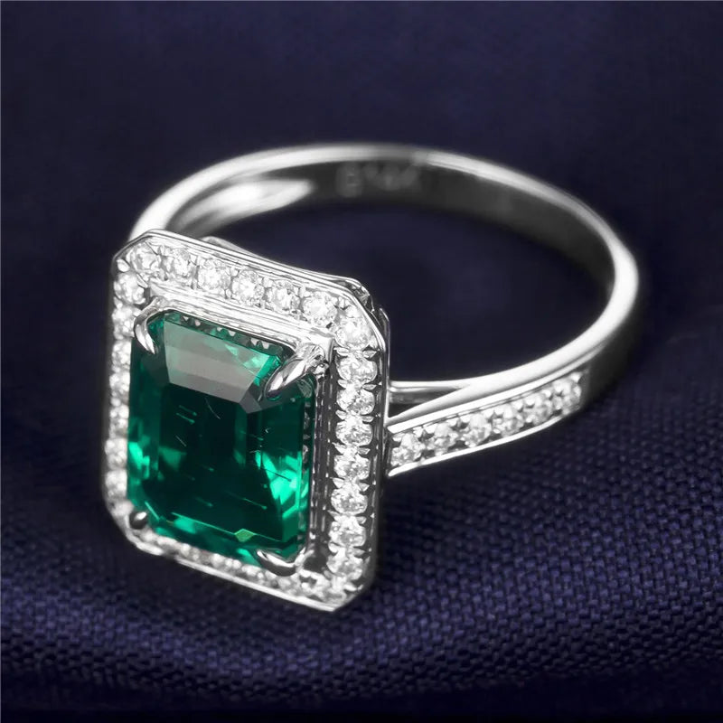 Gemfiori Message Jewelry Emerald Ring White Gold 3ct Women Gift Rectangular Gemstone Ring Custom Party Western Wedding Ring
