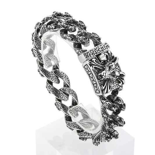 KALEN Stainless Steel 220mm Punk Beast Wolf Pattern Link Bracelets for Men