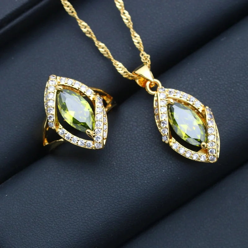XOTICA AAA Custom Women's Wedding Jewelry Set Gold-Plated Zircon Pendant Earrings Ring Necklace for Engagement Occasions