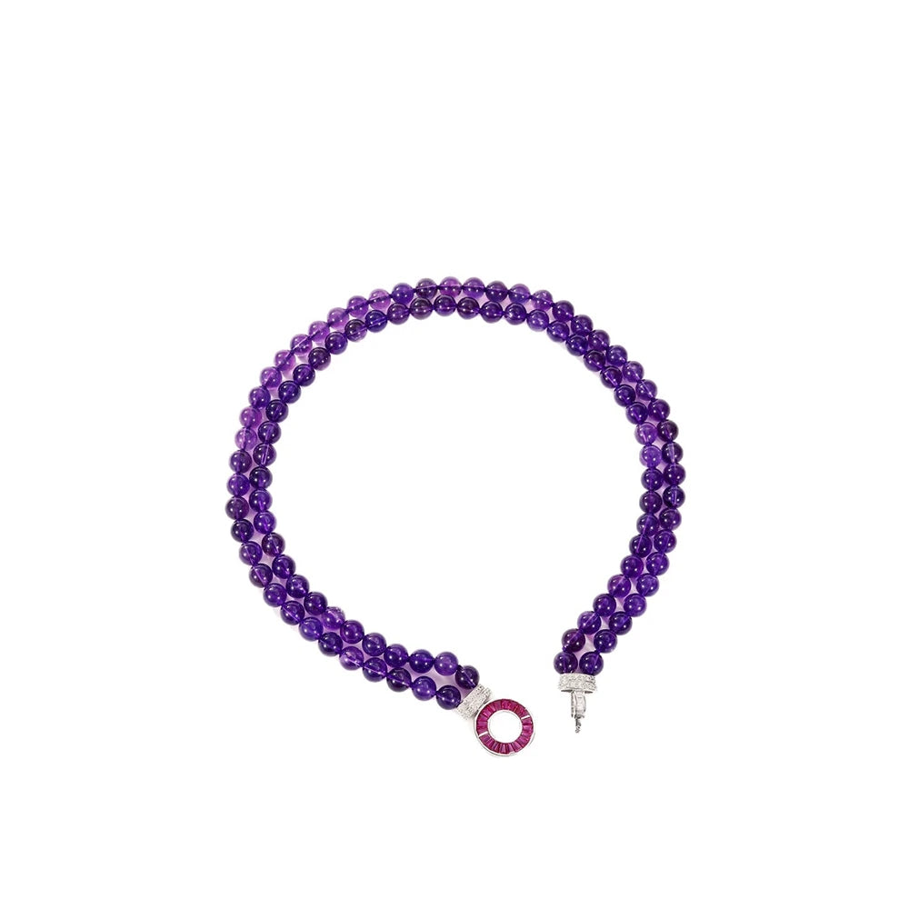 MUSHAN Jewelry Factory Natural Amethyst Necklace With High End Feel S925 Silver Gold Plated High Carbon Diamond 8mm Jewelry