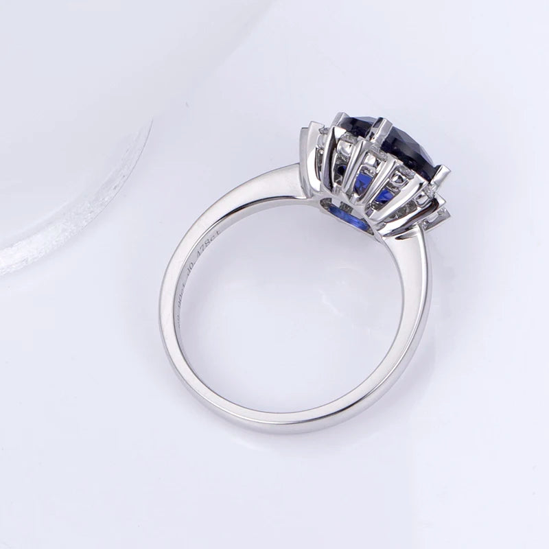 MSR-1201 Customized Jewelry 18K White Gold 8mm Royal Blue Lab Grown Sapphire Round Cut Lab Grown Gemstone Ring