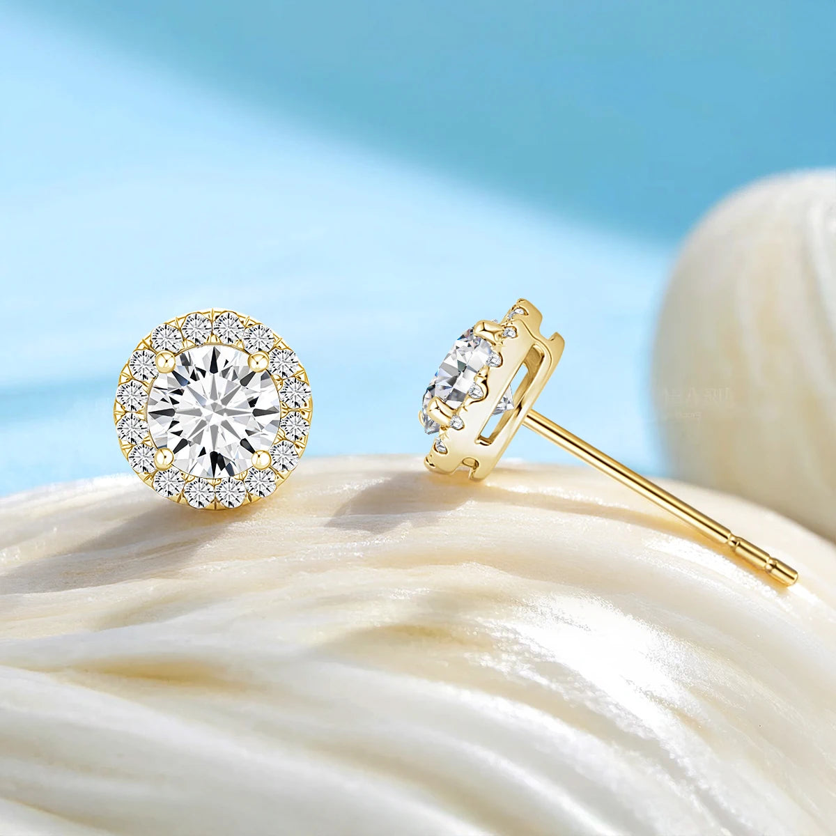 Gioiellieri Minimalist Designer Style 0.5ct Moissanite Diamond 14K Gold Halo Earrings Women's Holiday Valentine's Day Gift