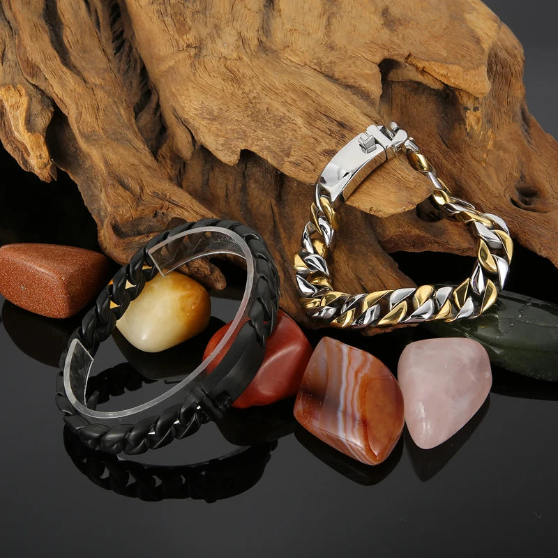 KALEN Jewelry Gold Bracelet Hand Stainless Steel Link Chain Bracelet for Men