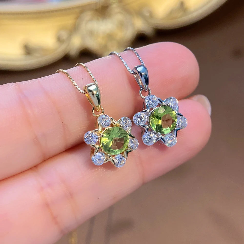 Gioiellieri Fashion Natural Peridot Necklace S925 Sterling Silver Inlay Simple Style Women Pendant Jewelry Anniversary Gift