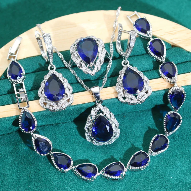 XOTICA Classics Green Zircon 925 Silver Jewelry Sets for Women Wedding Bracelet Earrings Necklace Pendant Ring Dating Gifts