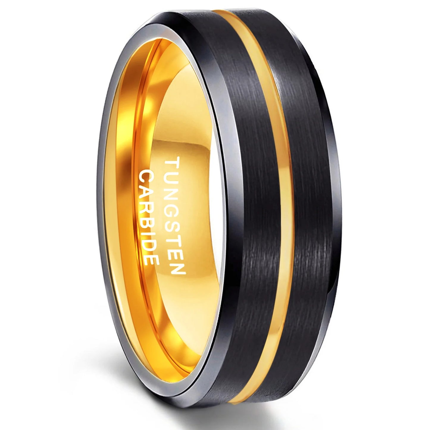 OAHLAN 8mm Black Gold Plated Tungsten Carbide Rings Blue Line Inlay Men Women Wedding Band Fashion Jewelry Customized Engraving