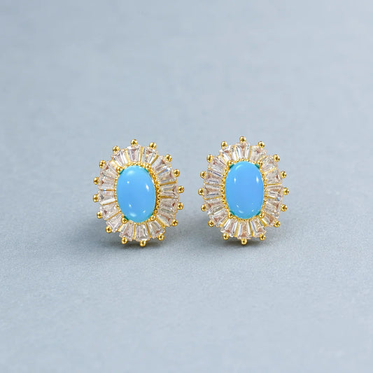 Gioiellieri Natural Turquoise Earrings 925 Sterling Silver December Birthstone Anniversary Gift for Women Sky Blue Cabochon Fine Jewelry