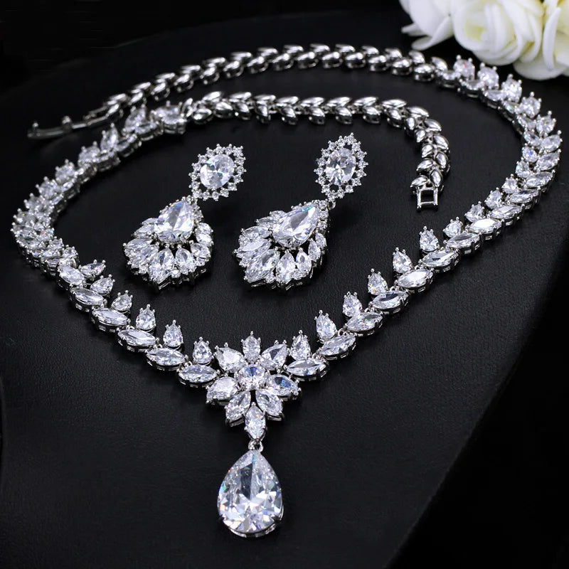 White Cubic Zirconia Wedding Brides Luxury Jewelry Set for Women