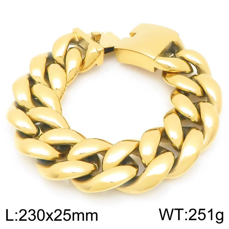 REBEL 25mm/30mm Fashion Bracelets Men Stainless Steel Cuban Link Bracelet Bangle
