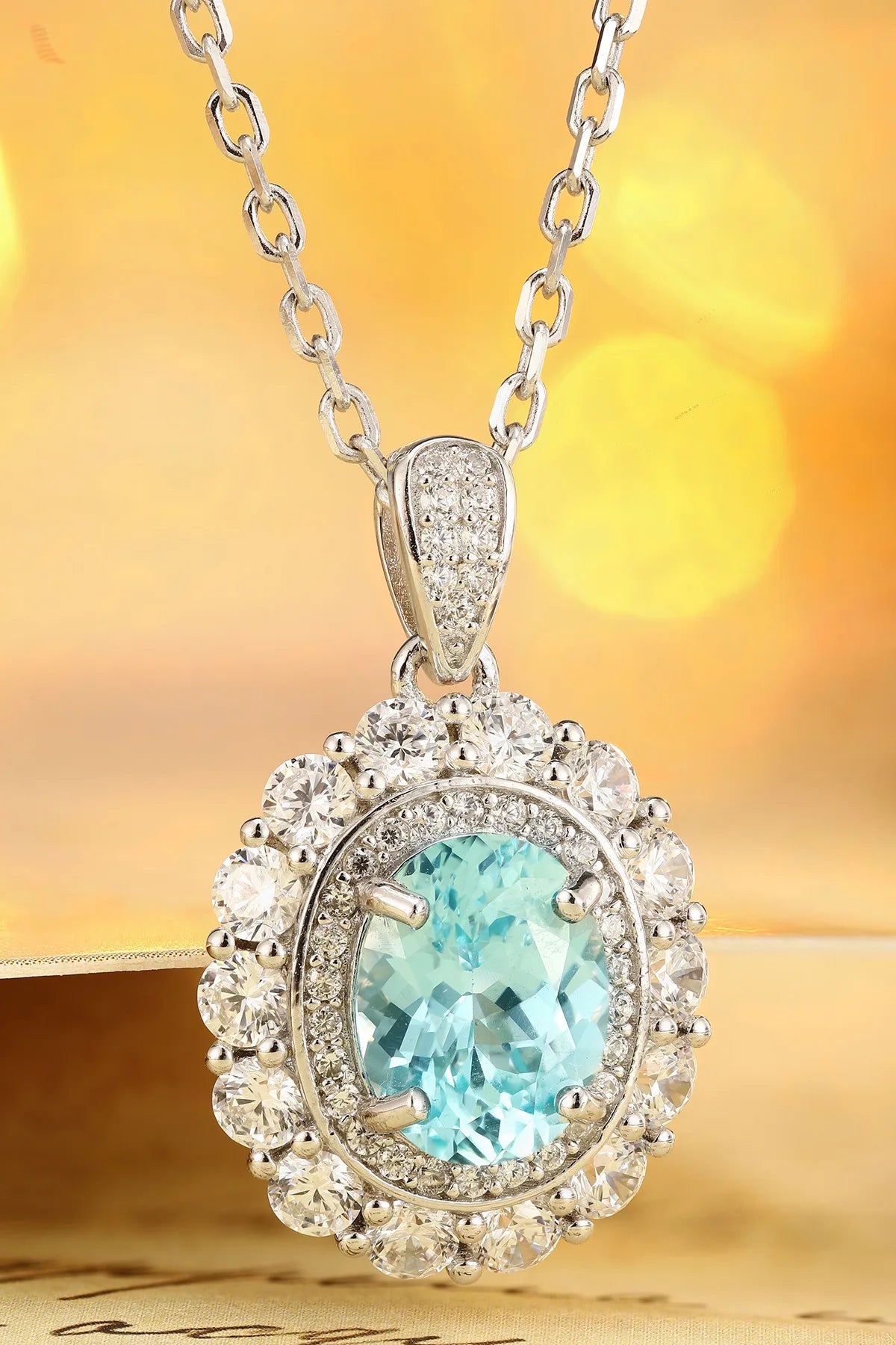Gemfiori Anster 925 Sterling Silver High-quality Cultivated Paraiba Necklace - Suitable for Parties or As a Gift