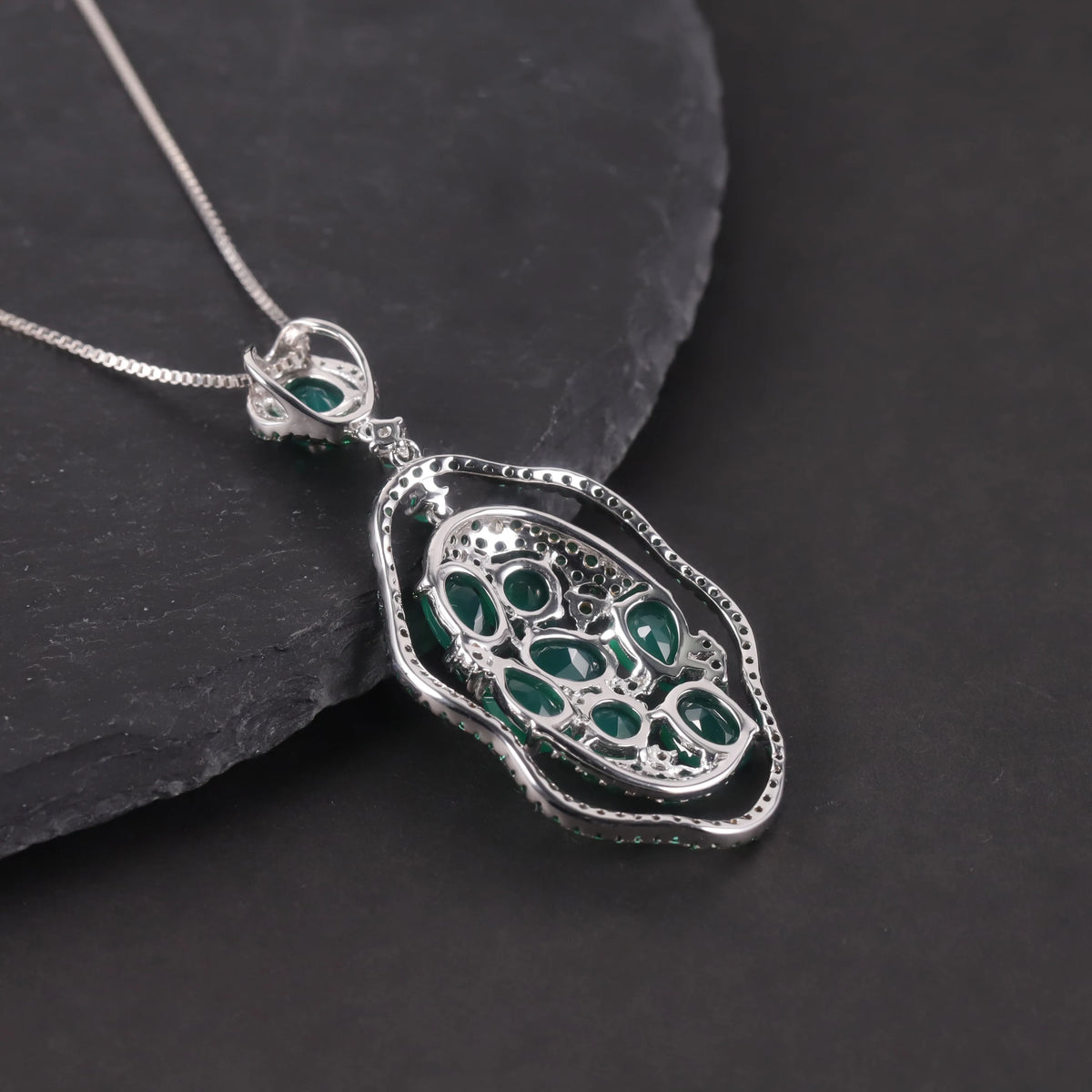 S&S Green Agate & Emerald Nano Fine Jewellery Set | 925 Silver Rhodium Plated | Oval Cut | S&S Collection