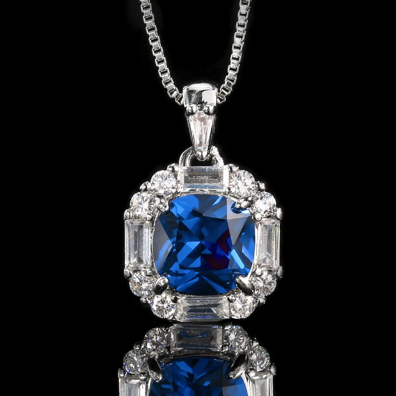 Gemfiori Light Luxury square Sea Blue Zircon Color Treasure Set Pendant Earring Ring Fashionable Temperament Set