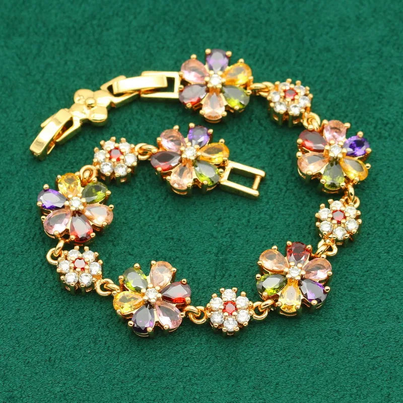 XOTICA Women's Gold Plated Silver Wedding Jewelry Set Multi-Color Zircon Emerald Earrings Bracelet Necklace Ring-for Parties Special