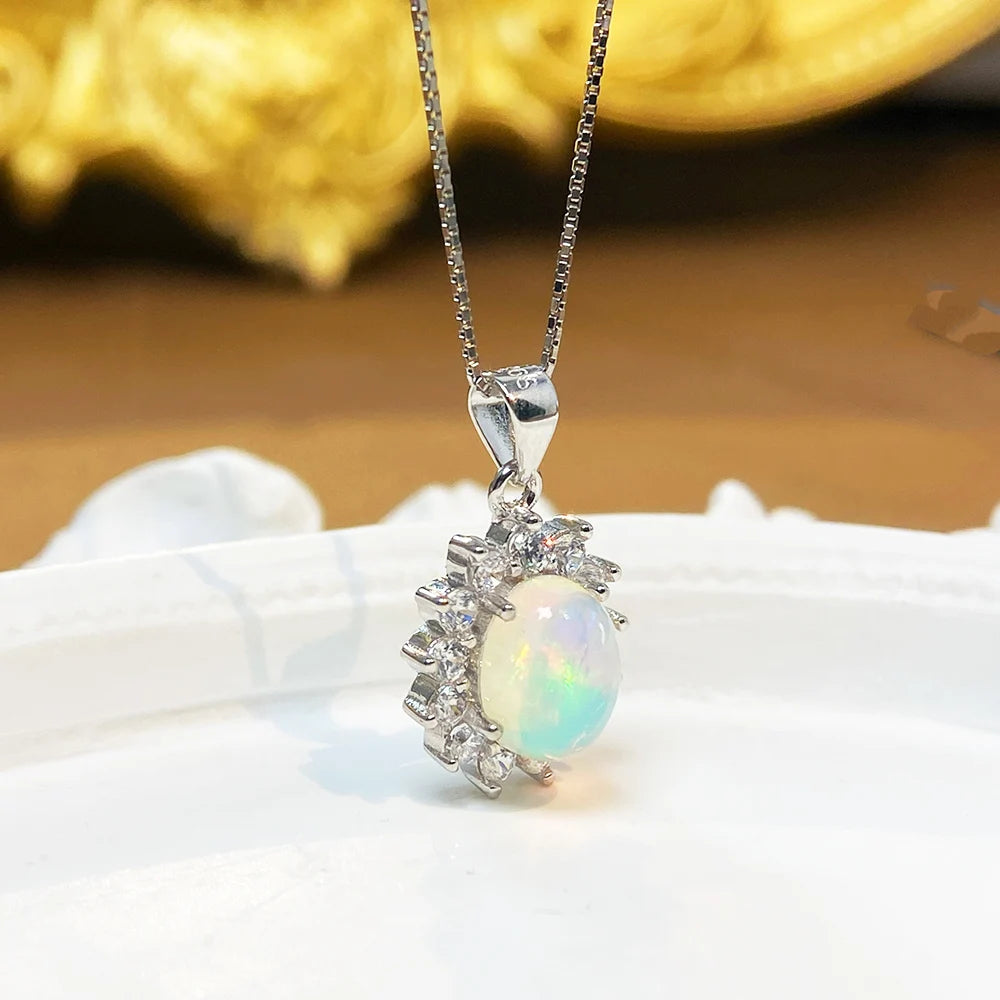 Gioiellieri Natural Ethiopian Opal Pendant with S925 Sterling Silver for Ladies Elegant Gemstone Jewelry Wedding Anniversary Gift Idea