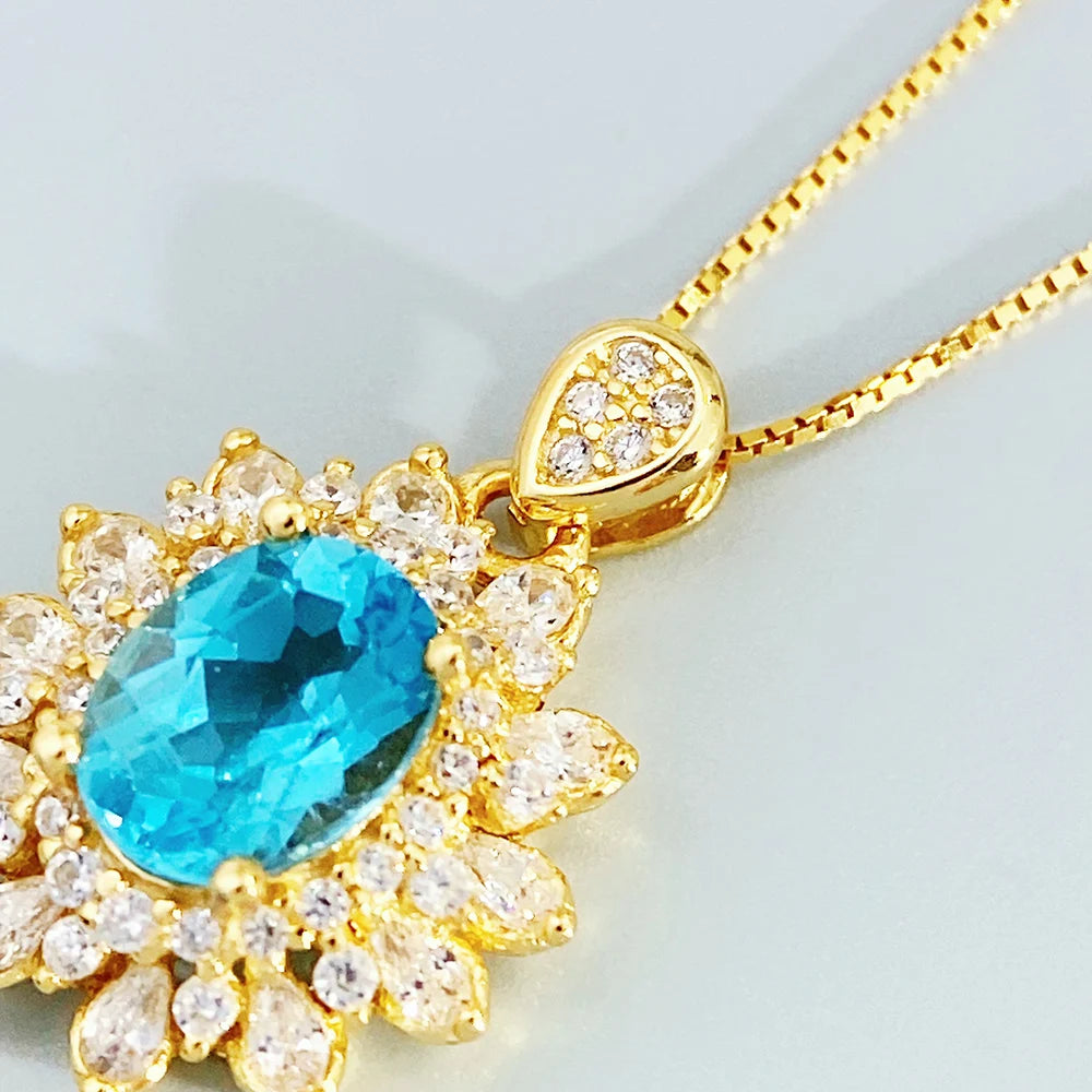 Gioiellieri Engagement Gold Plated 925 Sterling Silver Natural Topaz Luxury Pendant Gift Classic Fashinon for Women