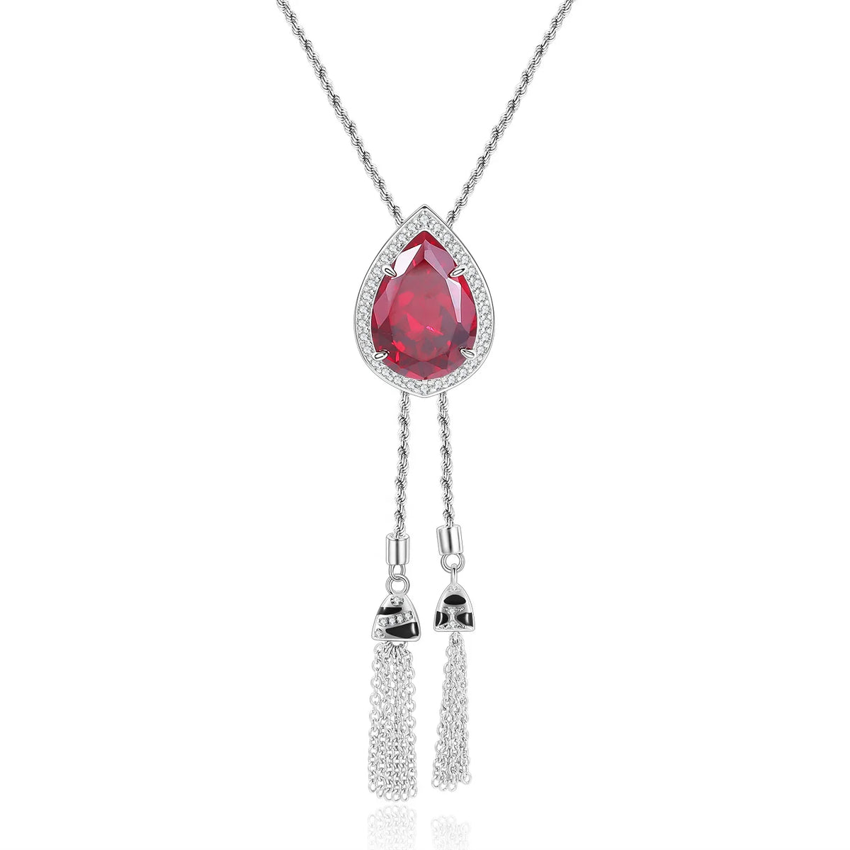 Gemfiori C9646 Abiding Handcrafted 925 Silver Pear Shape 13x18MM Citrine Amethyst Lab Ruby Blue Sapphire White Cz Halo Pendant Necklaces
