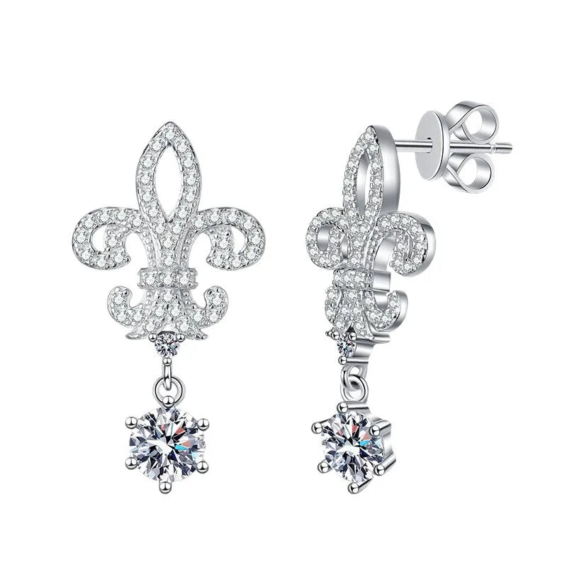 ArtistA Regal Fleur-de-lis Coordinating Moissanite Jewelry Set 925 Sterling Silver GRA Certified Non-Reactive All-Day Wear for Women