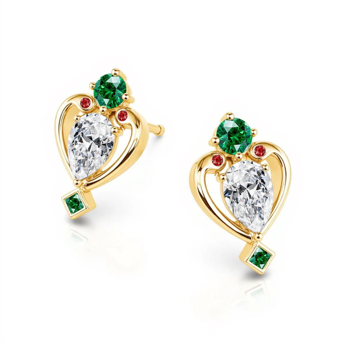 Gioiellieri Gold Jewelry Woman Mother's Day Gifts 0.5ct Pear Cut Moissanite Real 14K Hollow Vintage Queen Hearts Scepter Stud Earrings