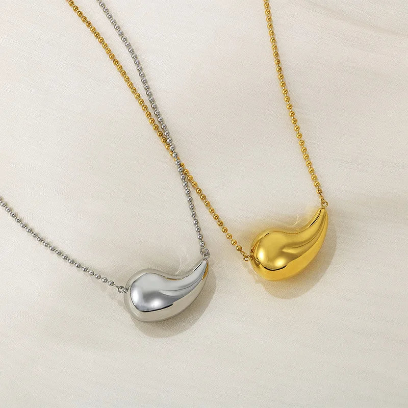 REBEL High-quality Fashion Chubby Water Drop Stainless Steel Hollow Earrings Necklace Charm Temperament Jewelry Set