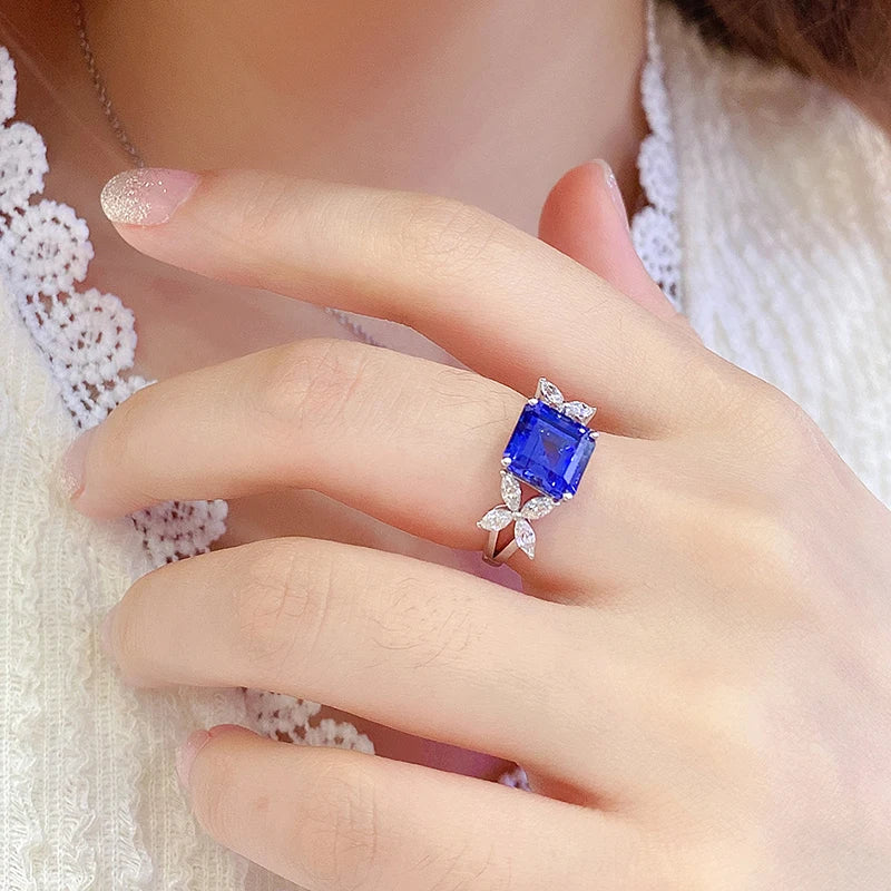 Gemfiori Vintage Engagement Ring 925 Sterling Silver 2 Carat Lab Grown Sapphire Rhodium Plated Prong Setting for Women's Wedding