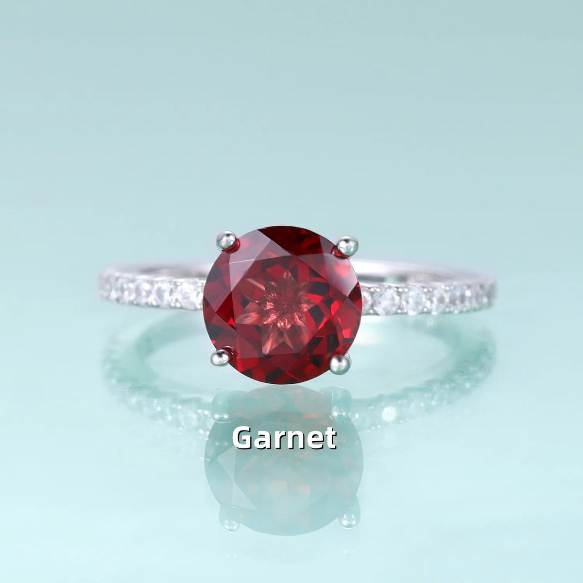 Gemfiori KH001 Abiding Jewelry Manufacturer Big Stone Round 8MM Natural Gemstone 925 Sterling Silver Women Engagement Wedding Rings