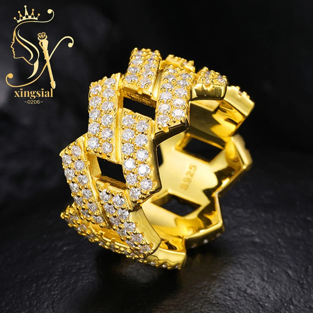 ArtistA Xingsial Custom Men's Jewelry Set 925 Sterling Silver Gold Plated Iced Moissanite Cross Pendant Cuban Link Wedding Ring