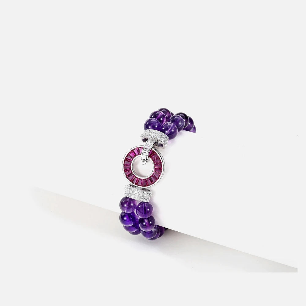 MUSHAN Jewelry Factory Natural Amethyst Bracelet With High End Feel S925 Silver Gold Plated High Carbon Diamond 8mm Accessory