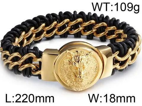 REBEL Fashion Mens Fashion Punk Stainless Steel Bracelet Lion/Wolf Link Chain Bracelet