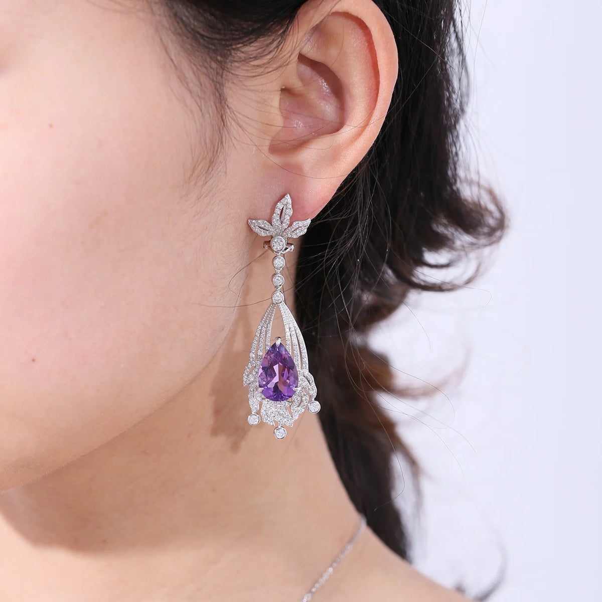 ArtistA ZL0065 Abiding Exquisite Luxury 925 Sterling Silver Big Size Amethyst 2 Pieces Ladies Wedding Cz Jewellery Sets