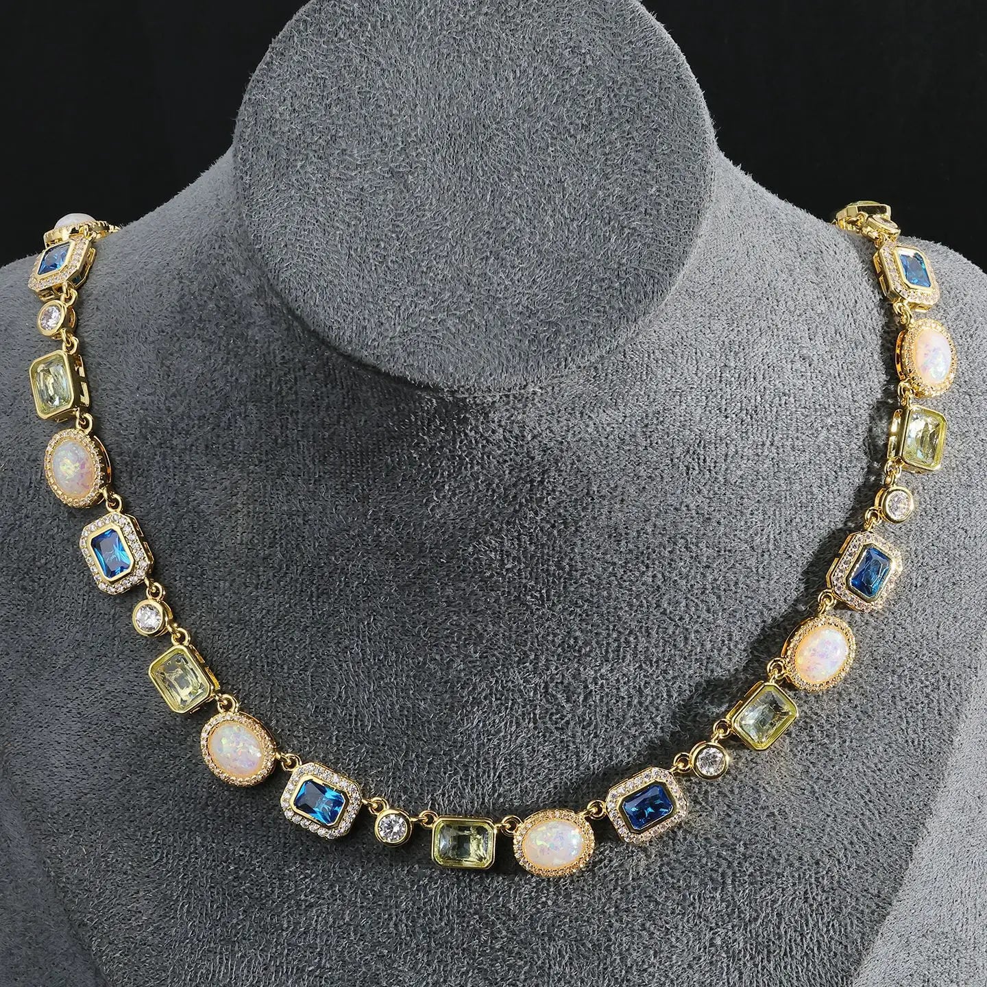 Luxury Blue Zircon Gemstone Tennis Necklace Fashion Hip Hop Jewelry Necklace Choker Necklace